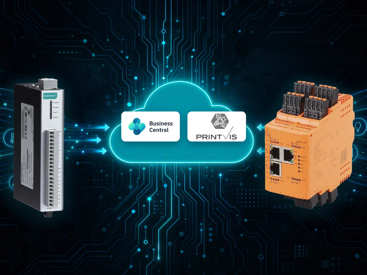 Moxa and ifm devices sending signals through the cloud to Business Central and PrintVis